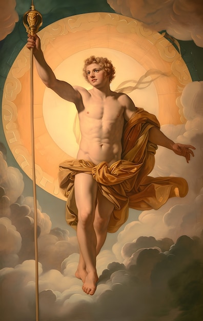 Sun god depicted as a powerful man in a renaissance setting