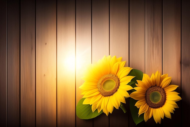 Free photo sunflowers on a wooden background