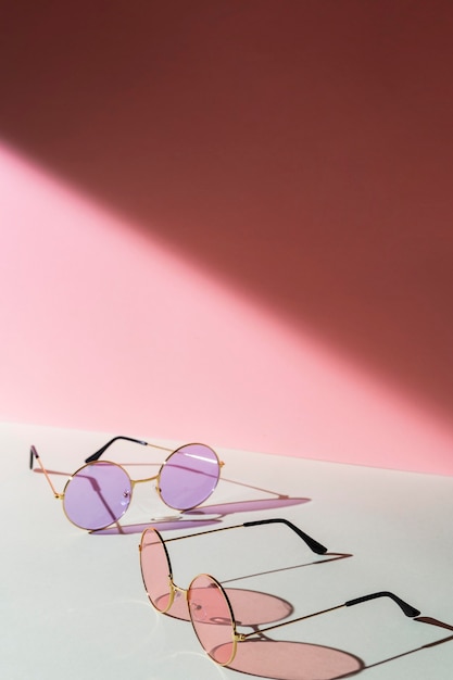 Sunglasses arrangement on table