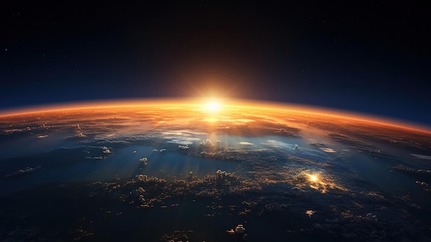 Free photo sunrise over the earth's horizon observed from outer space