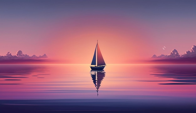 Free Photo sunset sailboat on tranquil waters with multi colored sky generative ai