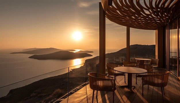 Sunset over Santorini modern balcony design generated by AI