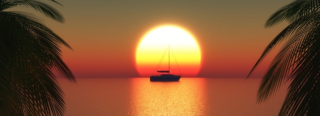 Free Photo sunset at the sea with a boat