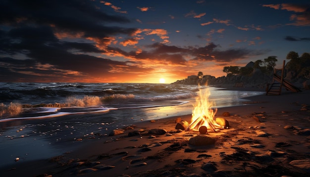 Free Photo sunset over the tranquil coastline a burning flame generated by artificial intelligence