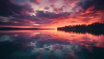 Free photo sunset over tranquil water nature beauty shines generated by ai