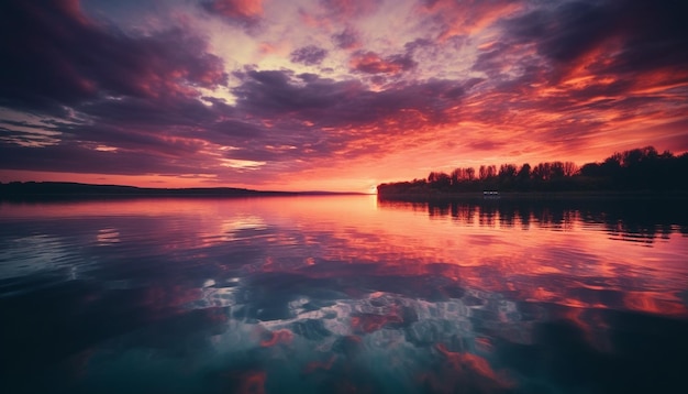 Free Photo sunset over tranquil water nature beauty shines generated by ai