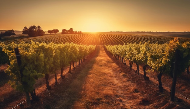 Sunset over vineyard nature beauty in agriculture generated by AI