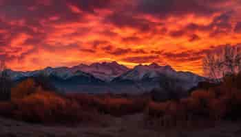 Free photo a sunset with a mountain range in the background