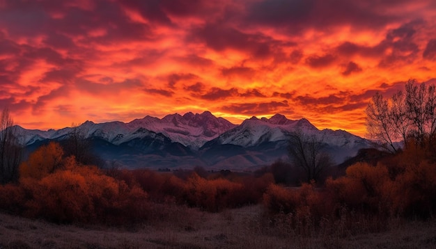 Free Photo a sunset with a mountain range in the background