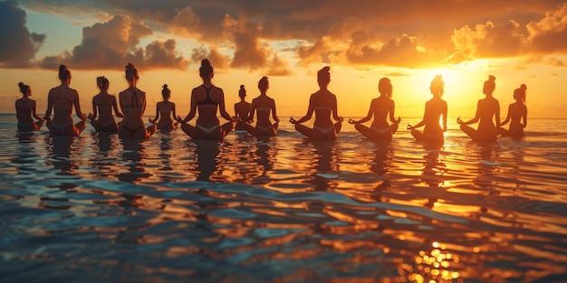 Free Photo sunset yoga meditation by the sea brings serenity and balance to mind body and spirit