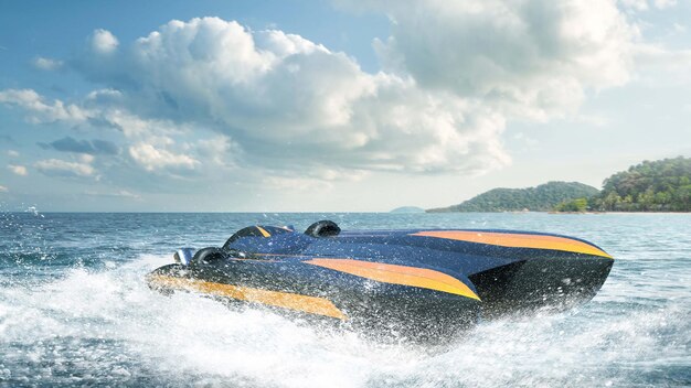 Super boat speed racing Render 3d Illustration