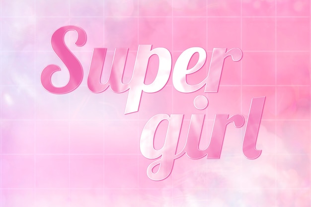 Free photo super girl aesthetic text in cute shiny pink font