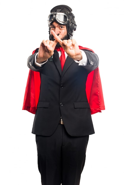 Free photo super hero businessman doing no gesture