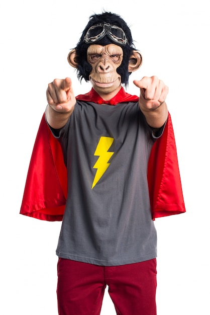 Free photo superhero monkey man pointing to the front