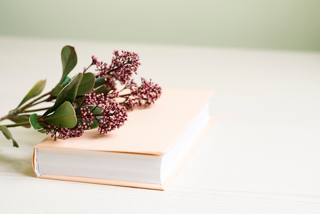 Free photo surface with book and flowers