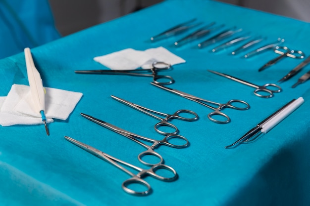 Surgical procedure equipment on table