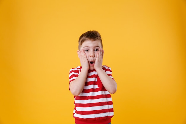 Free photo surprised little kid with hands on his face