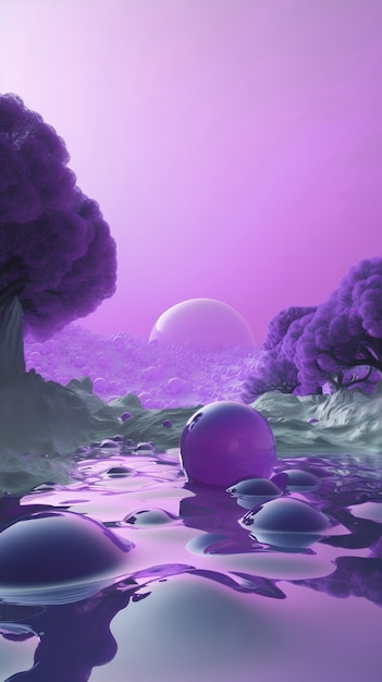 Free Photo surreal and dreamlike landscape wallpaper in purple tones