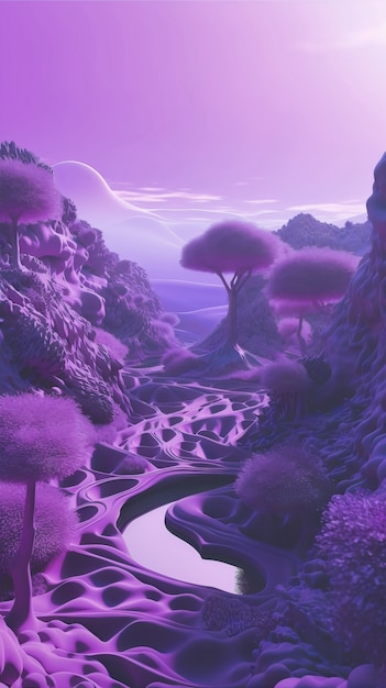 Free photo surreal and dreamlike landscape wallpaper in purple tones