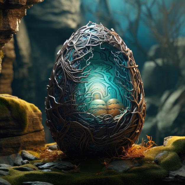 Free photo surreal easter egg with fantasy world landscape