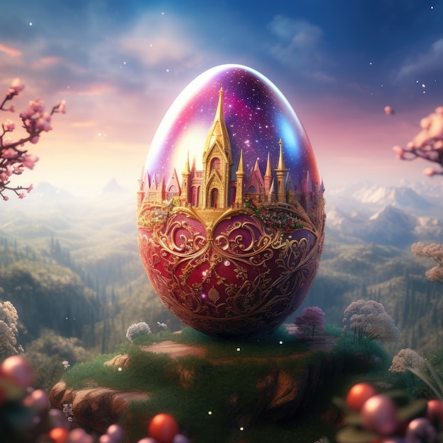 Free Photo surreal easter egg with fantasy world landscape