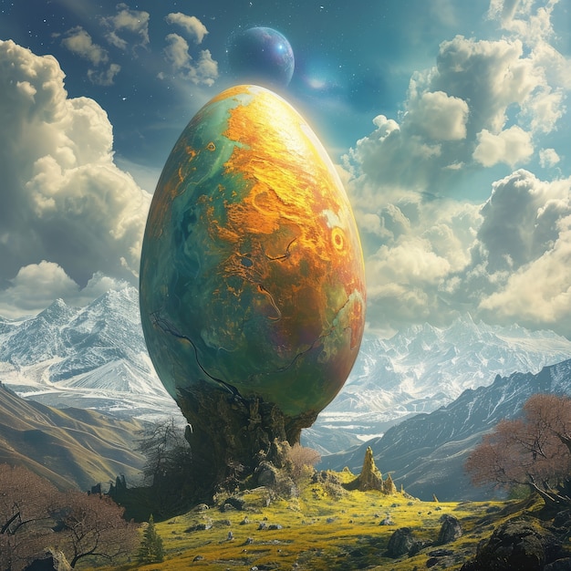 Free Photo surreal easter egg with fantasy world landscape