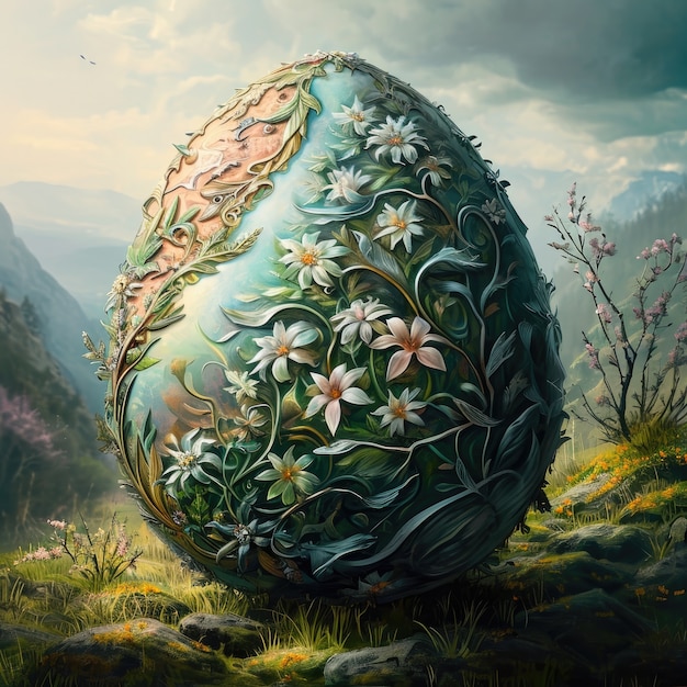 Free photo surreal easter egg with fantasy world landscape