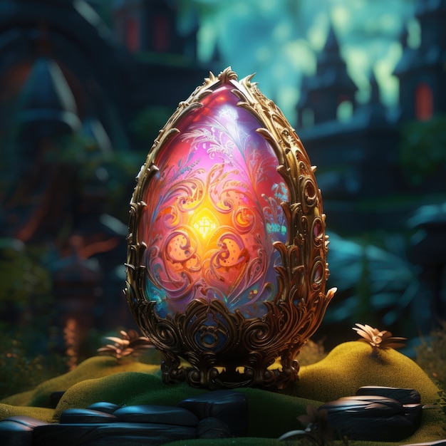 Free photo surreal easter egg with fantasy world landscape