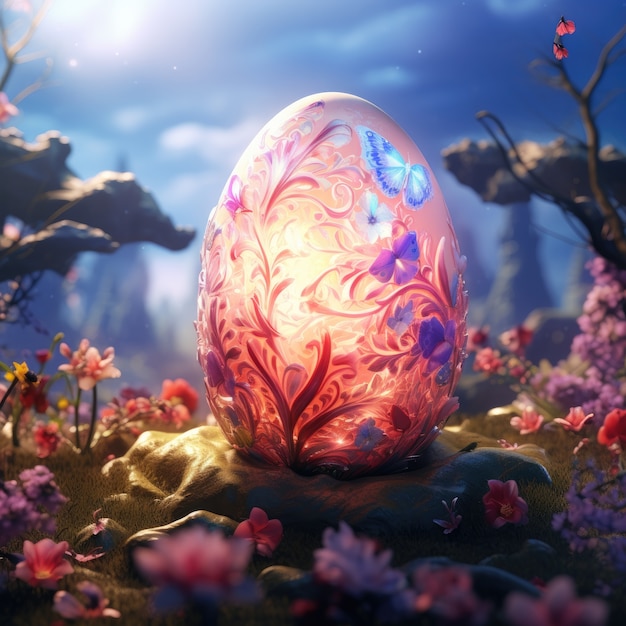 Free photo surreal easter egg with fantasy world landscape