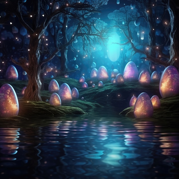 Free Photo surreal easter eggs with fantasy world landscape