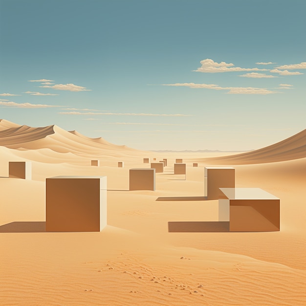 Surreal geometric shapes in the barren desert