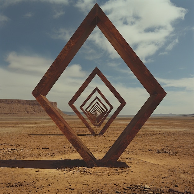 Free photo surreal geometric shapes in the barren desert