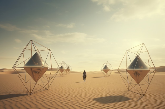 Free Photo surreal geometric shapes in the barren desert