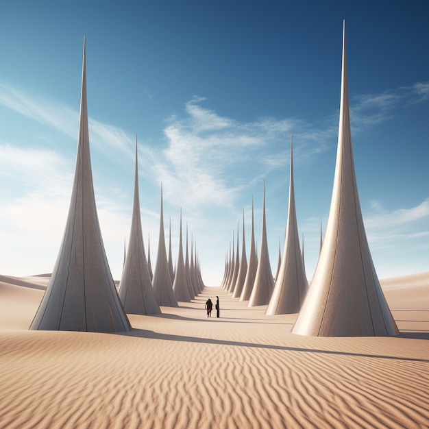 Free photo surreal geometric shapes in the barren desert