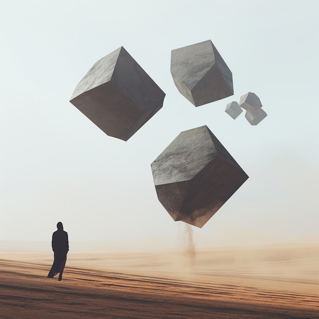 Free Photo surreal geometric shapes in the barren desert