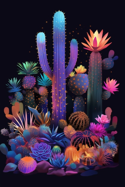 Free photo surreal neon tropical flowers