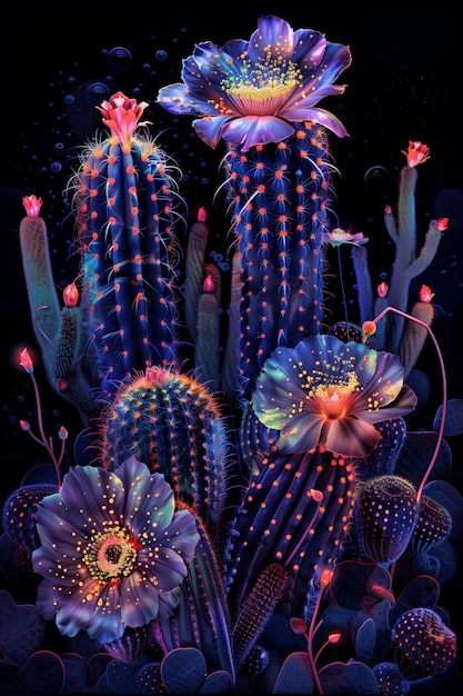 Free photo surreal neon tropical flowers