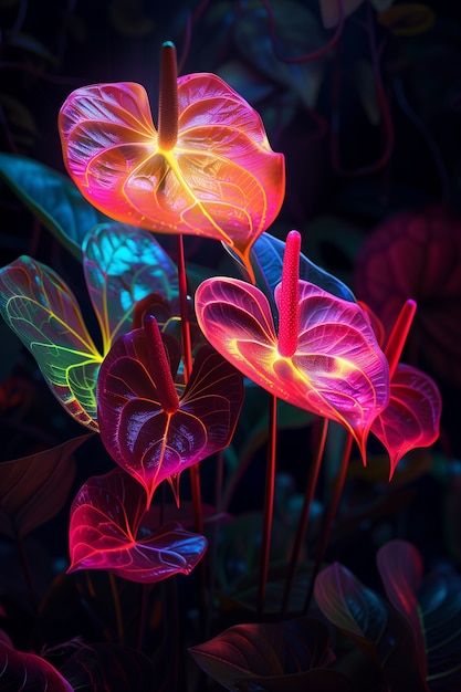 Surreal neon tropical flowers