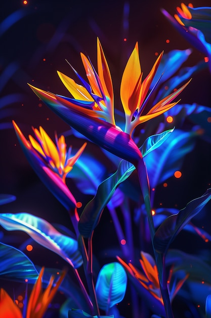 Free Photo surreal neon tropical flowers