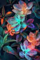 Free photo surreal neon tropical flowers