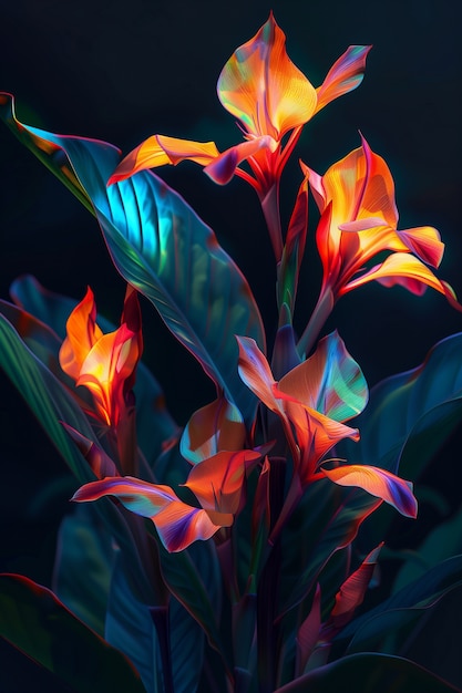 Free Photo surreal neon tropical flowers