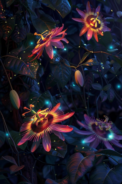 Surreal neon tropical flowers