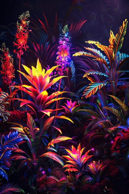 Surreal neon tropical flowers