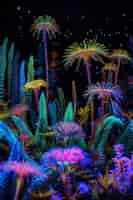 Free photo surreal neon tropical flowers