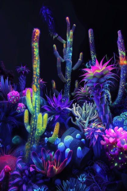 Free photo surreal neon tropical flowers