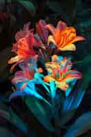 Free photo surreal neon tropical flowers