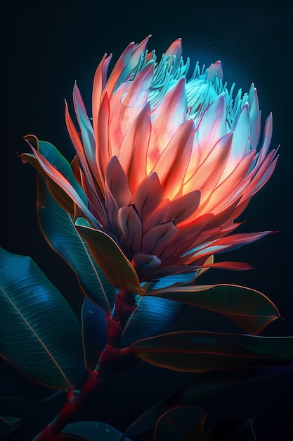 Free Photo surreal neon tropical flowers