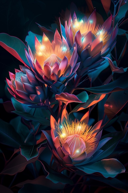 Free photo surreal neon tropical flowers