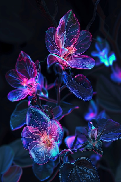 Free Photo surreal neon tropical flowers