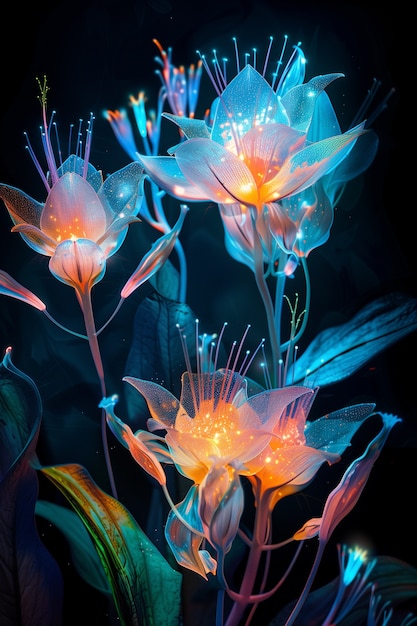 Free photo surreal neon tropical flowers